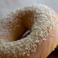 Sesame Bagel · Boiled and baked round bread roll rolled in sesame seeds