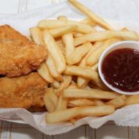 Crispy Chicken Finger Basket · Crispy breaded chicken breast meat served with the captain’s crunchy fries – you pick the di...