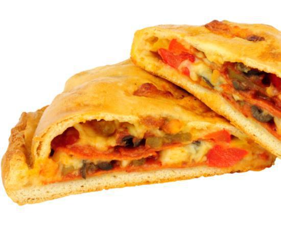Teriyaki Calzone · An oven-baked, folded pizza that has teriyaki bites and a ricotta and mozzarella cheese stuffing.