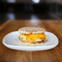 Sausage Breakfast Sandwich · Egg, cheddar cheese.