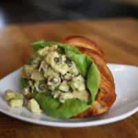 Chicken Curry Croissant Sandwich · Diced chicken breast, curry aioli, apple, raisins and lettuce.