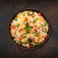 'Licious Veggie Biryani · Long grain basmati rice cooked with garden fresh vegetables in a blend of Indian exotic spic...