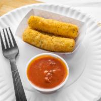 Mozzarella Sticks · 4 pieces. Mozzarella cheese that has been coated and fried.