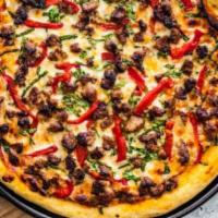 Sausage and Peppers Pizza · Mix Peppers and sausage 