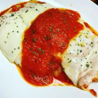 Eggplant Parmigiana Dinner · Comes with choice of pasta or Side salad!