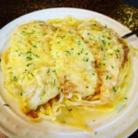 Chicken Francese Dinner · Comes with choice of pasta or Side salad!