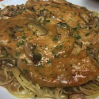 Chicken Marsala Dinner · Comes with choice of pasta or Side salad!