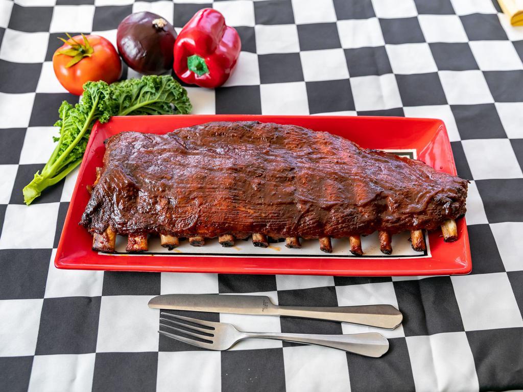 103. Full Slab Rib Plate  · Full Slab Baby Back Ribs with with 2 of our Signature Sides and a Choice our Award-Winning BBQ Sauce!
