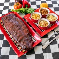 104. Full Slab Rib Plate Deluxe · Full Slab of Baby Back Ribs with 4 of our Signature Sides and a choice of our Award-Winning ...