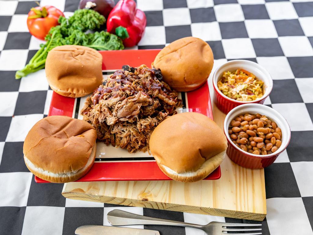 181. The 4 Banger · Feeds 4! 1.25 lbs. of Victory Lane BBQ’s Slow Smoked Pulled Pork Seasoned in our Award-Winning Competition Rub, Served with 4 Buns, a Pint of our delicious Cole Slaw, and 2 Pints of our Signature Sides.