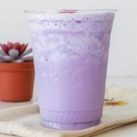 Taro Milk Tea Frappe · Blended sweetened premium Taro milk tea and ice