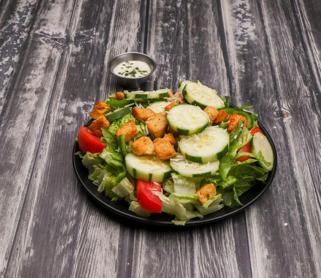 House Salad · Lettuce, tomatoes, cucumbers and green peppers. Dressing served on the side. 