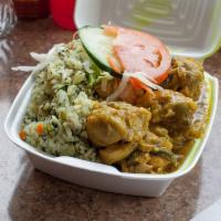 Chicken Curry · Includes rice and your choice of side. 