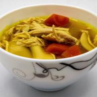 Chicken Noodle Soup · Chicken tenders, carrots, onions, celery, and egg noodles.