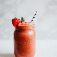 Summer Cool Smoothie · Watermelon, peach, strawberry, raw agave, organic coconut water.