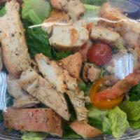chicken salad  · Grilled chicken breast, cherry tomatoes, Roman lettuce, cucumbers and more. 
