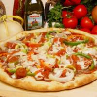 Famiglia Special Pizza · Mushrooms, beef, peppers, onions, sausage, pepperoni, and extra cheese.