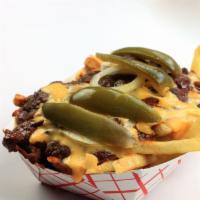 Fries with Cheese and Chili · Double Golden layered with Chili.