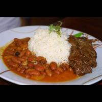 Steak and Onions · Steak and onions With rice and beans