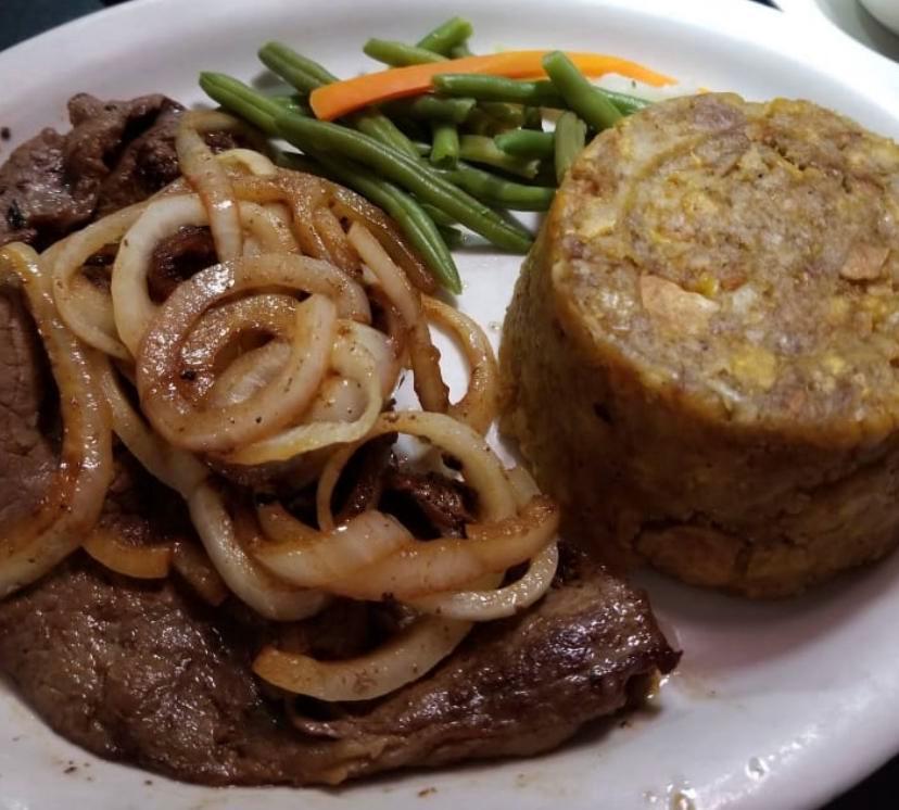 Steak and onions Mofongo · Steak and onions Mofongo Mash green plantain with steak And onions