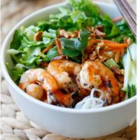 B2. Vermicelli with Grilled Shrimp(Bun Tom Nuong) · Bun tom nuong. Thin noodle with grilled shrimp.
