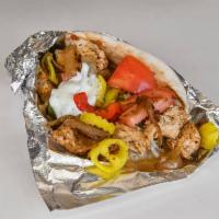 Chicken Gyro · Topping choices: onion, tomato, green and banana pepper, lettuce and tzatziki or cucumber sa...