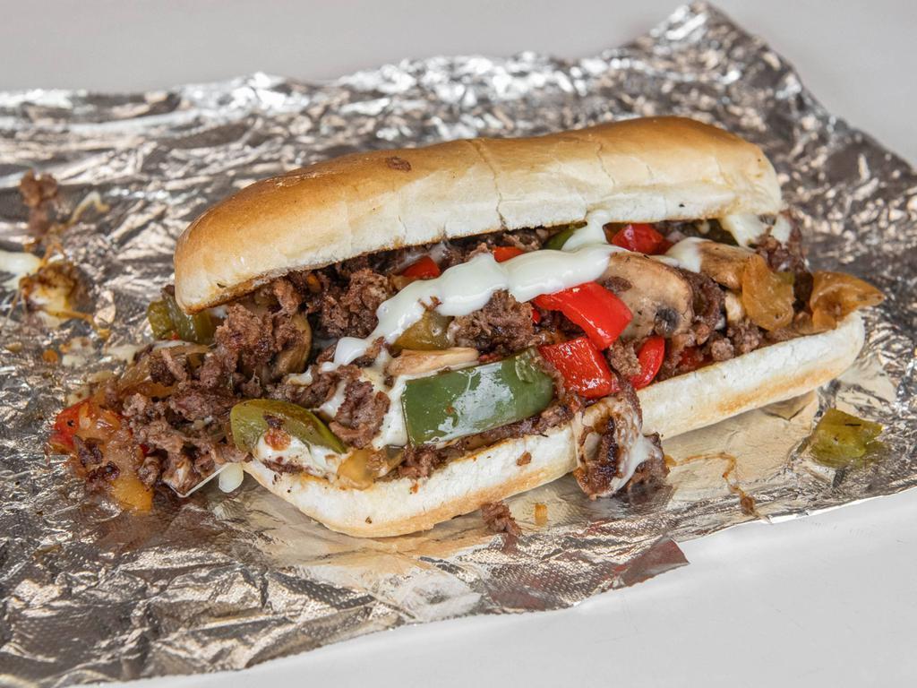 Steak Philly · Topping choices: onion, green peppers, mushrooms, mozzarella cheese and mayonnaise sauce.