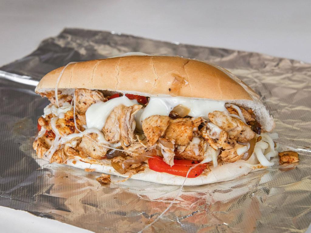 Chicken Philly · Topping choices: onion, green peppers, mushrooms, mozzarella cheese and mayonnaise sauce.