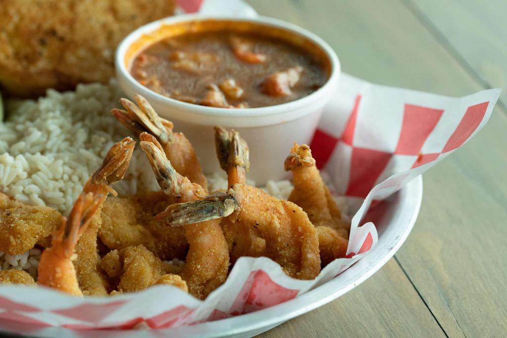 6 Fried Shrimp and Etouffee · 6 fried shrimps served with our famous etouffee on the side for the rice to be smothered to your liking.