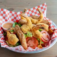 Chicken and Shrimp Salad · The chicken and shrimp on the salad can also be done fried or blackened. 3 chicken tenders a...