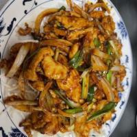 17. Mongolian Chicken · With brown sauce and vegetables.