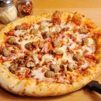 All Meat Pizza · Cheese, classic pepperoni, ham, Italian sausage, bacon and sprinkling of extra cheese.