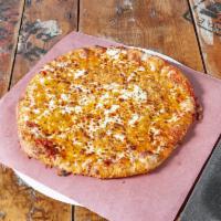 The Big Cheese Pie · Mozzarella, cheddar, asiago, Parmesan, Romano cheeses on top of homestyle pizza sauce with f...