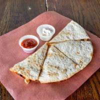 Mr. Majestic · Super-sized quesadilla stuffed with grilled chicken, bacon, green peppers, black olives, fou...