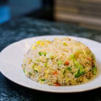 Fried rice w. vege 素菜炒饭 · Ingredients: vegetable, rice, pepper, onion, egg