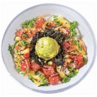 Red Poke Bowl · Ahi Tuna, cucumber, red onion, classic red poke (soy wasabi) sauce, avocado, scallion, toast...