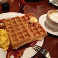 Saucy Fried Chicken Kids  Breakfast Platter · Waffle or 2 French toast with choice of 2 sausage or 2 bacon and 1 egg.