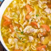 Chicken noodle · Soup that is made with chicken, broth, noodles, and vegetables. 