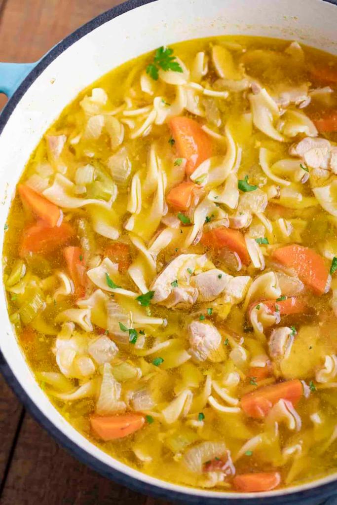 Chicken noodle · Soup that is made with chicken, broth, noodles, and vegetables. 