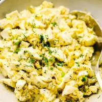 Egg salad · Chopped eggs that have been mixed with seasoning and mayo.