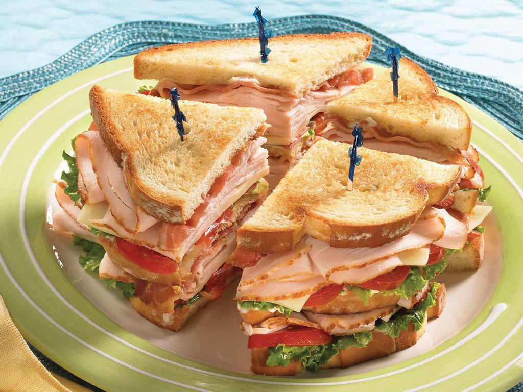 Turkey &rst,beef cheese club · 3 slices of bread and two layers of filling.