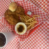  Fried 1/4 Chicken  · Breaded white meat or mixed for an additional charges. Includes fries, cheddar biscuit, 1 si...