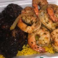 Oxtail and Shrimp  over Rice · Oxtail & sauteed shrimp over rice.