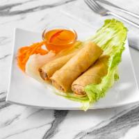 Vegan Spring Roll · Crispy Vegetable Spring Rolls Stuffed with  mixed veggies, glass noodle, served with plum sa...