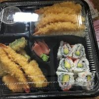 B1. Shrimp Tempura Deluxe Platter · Served with tempura, California roll, soup, salad and rice.
