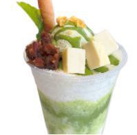 Matcha Bingsoo · Milk shaved ice, cereal red bean, matcha sauce, matcha marscarpone, cheesecake mint rolled c...