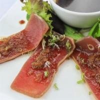 Tuna Tataki · Pan-seared tuna with special sauce.