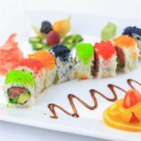 Bonsai Roll · Spicy tuna, seaweed salad and avocado, topped with 4 kinds of tobiko.