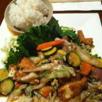 Vegetables Teriyaki · Served with white or brown rice & Soup or house salad.