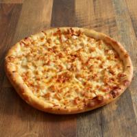 Chicken Wing Pizza · A layer of chicken wing sauce, bleu cheese and topped with chicken.